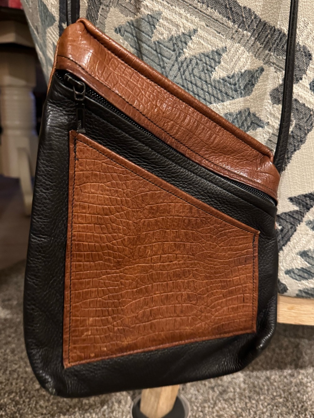 Thomas Leathers: Two-Tone Brown and Black Leather Crossbody Bag